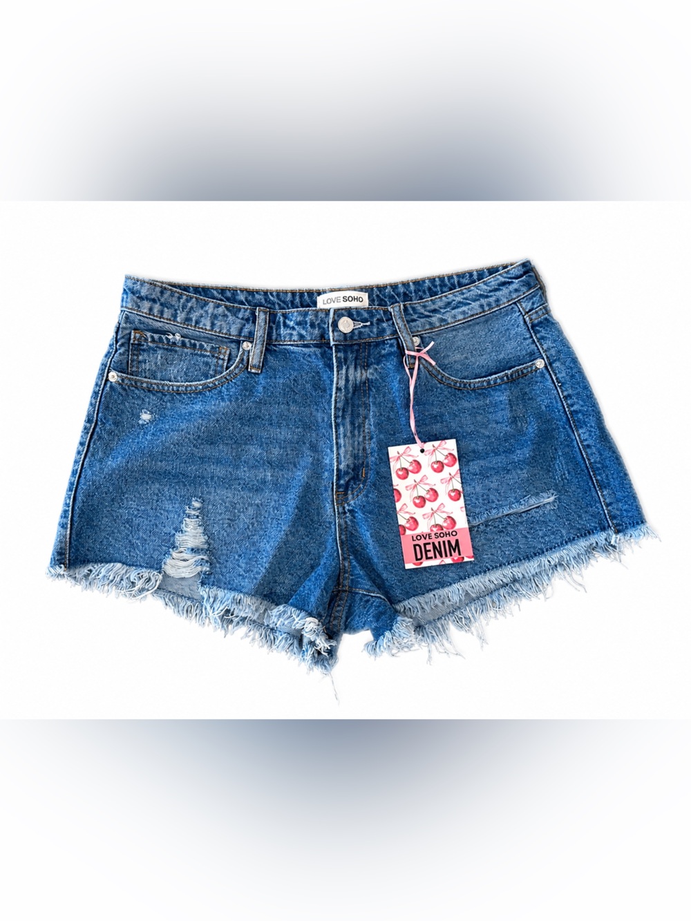 Blue Denim Frayed Hem Shorts